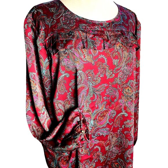 Talbots Woman's size 3XP Blouse Burgundy Paisley long sleeve - Picture 2 of 12